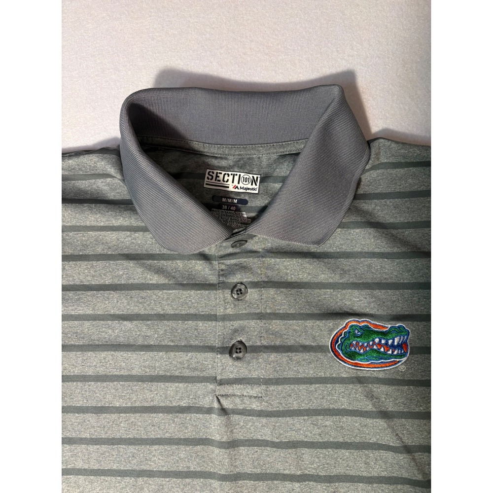Majestic Florida Gators Polo Shirt Mens Medium Grey Striped Section 101 NCAA